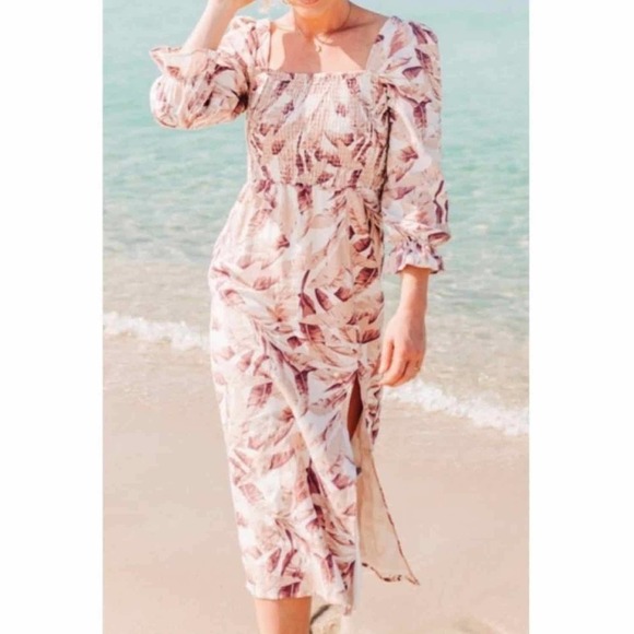 House of Harlow 1960 Linen Palm Print Midi Dress Size Small - Picture 9 of 9